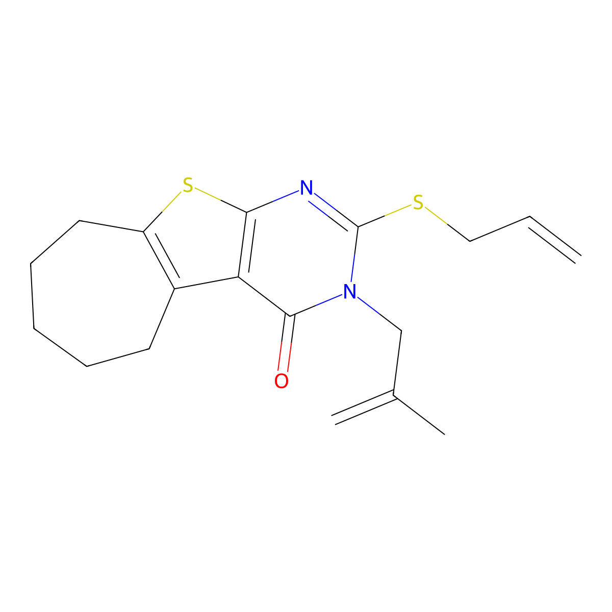 3-(2-methylprop-2-enyl)-2-prop-2-enylsulfanyl-6,7,8,9-tetrahydro-5H-cyclohepta[2,3]thieno[2,4-b]pyrimidin-4-one molecular structure, CAS 421574-94-9