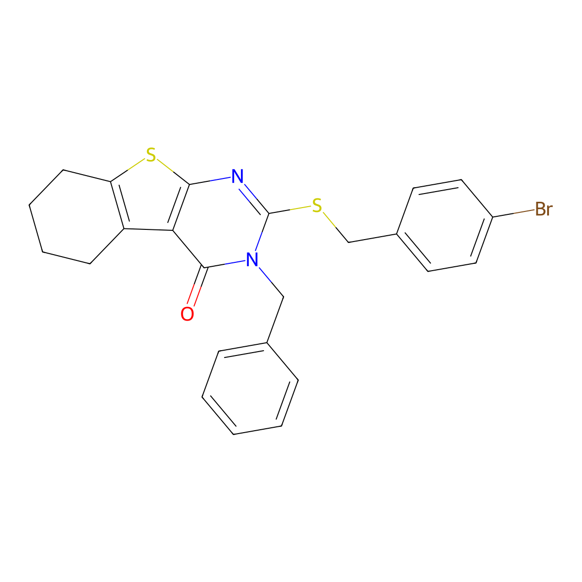 3-benzyl-2-[(4-bromobenzyl)sulfanyl]-5,6,7,8-tetrahydro[1]benzothieno[2,3-d]pyrimidin-4(3H)-one molecular structure, CAS 421575-19-1