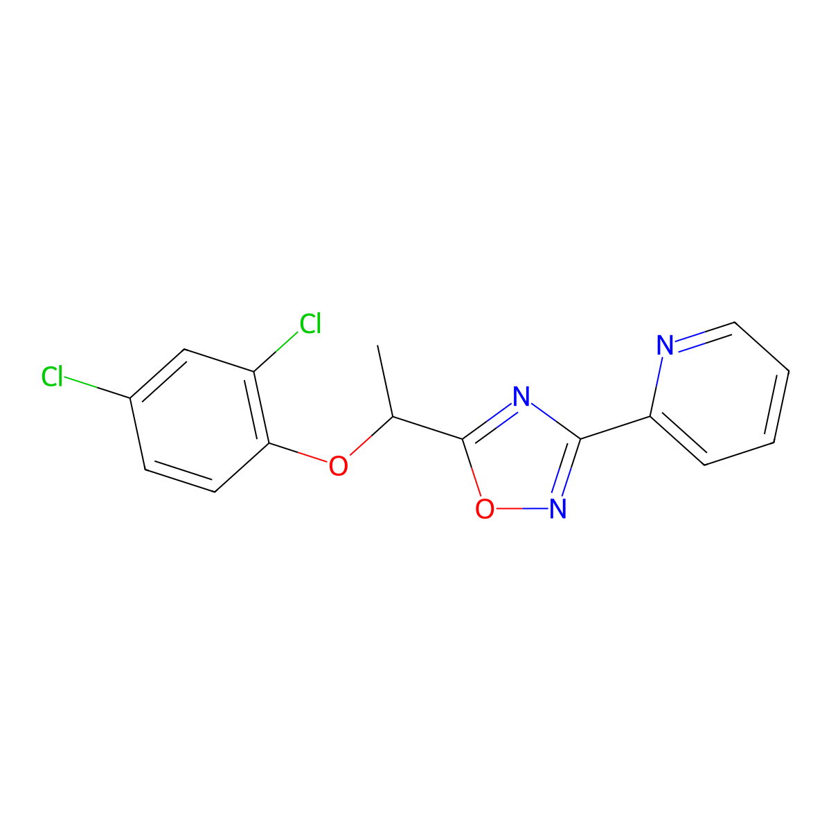 2-{5-[1-(2,4-Dichlorophenoxy)ethyl]-1,2,4-oxadiazol-3-yl}pyridine molecular structure, CAS 421575-58-8