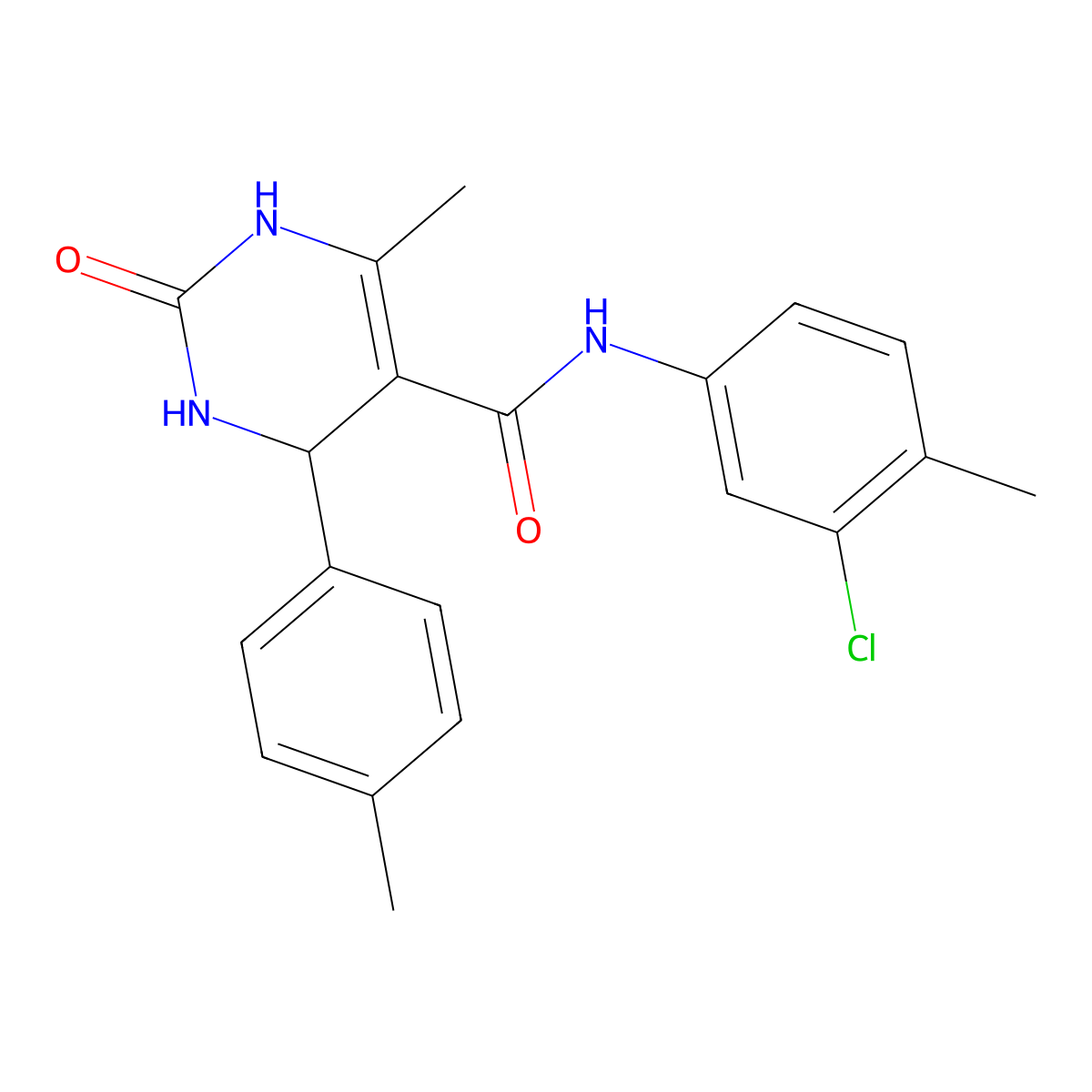 N-(3-chloro-4-methylphenyl)-6-methyl-4-(4-methylphenyl)-2-oxo-1,2,3,4-tetrahydropyrimidine-5-carboxamide molecular structure, CAS 421575-90-8