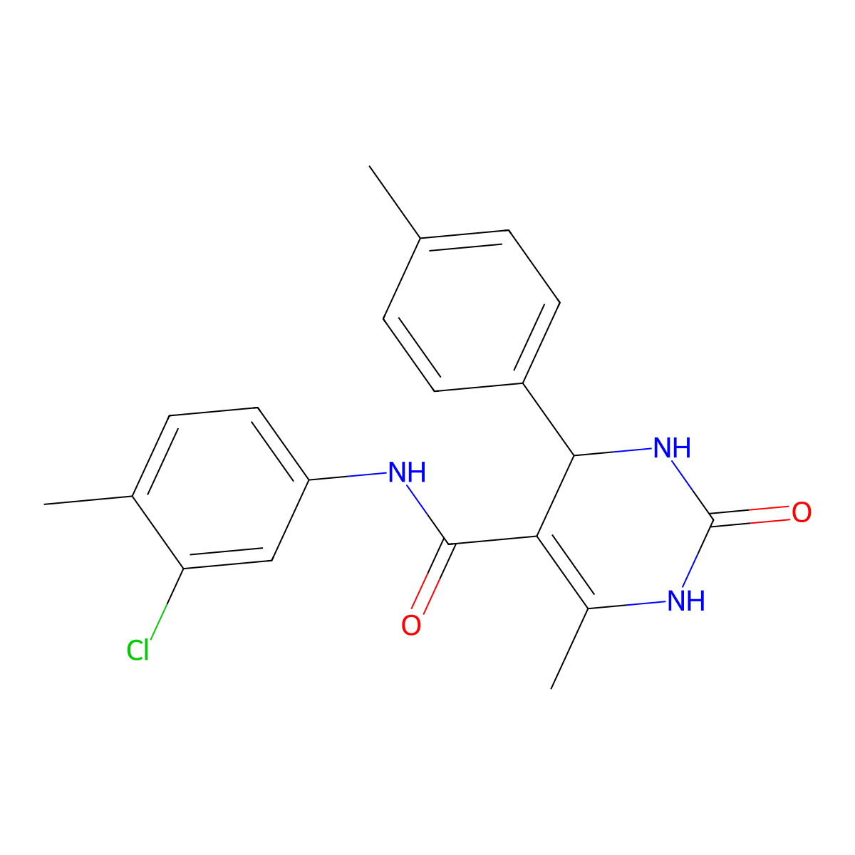 N-(3-chloro-4-methylphenyl)-6-methyl-4-(4-methylphenyl)-2-oxo-1,2,3,4-tetrahydropyrimidine-5-carboxamide molecular structure, CAS 421575-90-8
