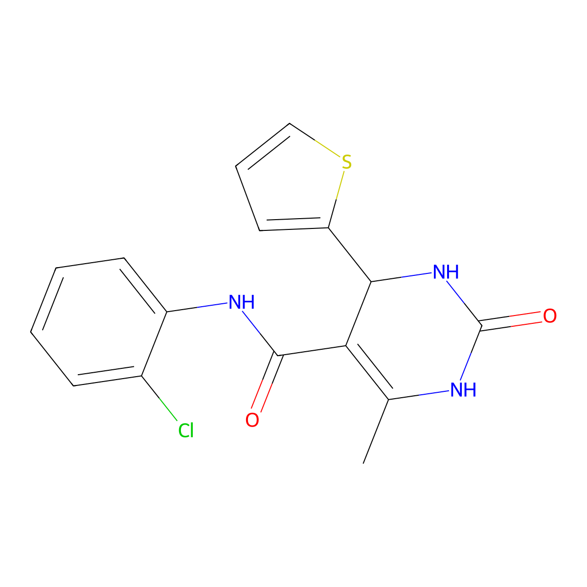 N-(2-chlorophenyl)-6-methyl-2-oxo-4-(thiophen-2-yl)-1,2,3,4-tetrahydropyrimidine-5-carboxamide molecular structure, CAS 421575-99-7