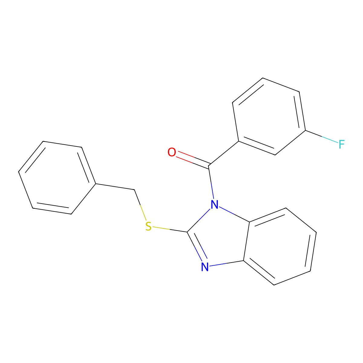 (2-Benzylsulfanylbenzimidazol-1-yl)-(3-fluorophenyl)methanone molecular structure, CAS 421576-33-2