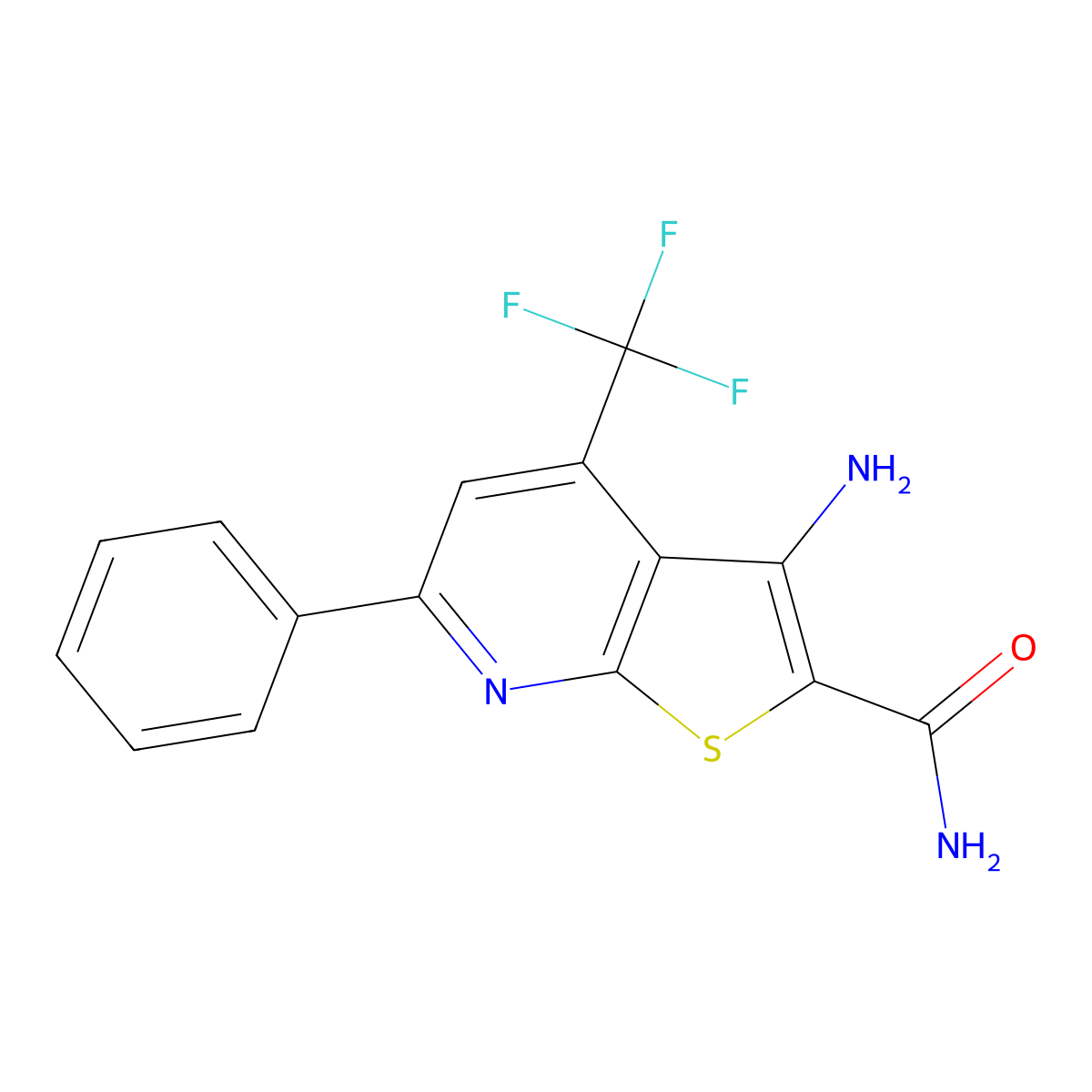 3-Amino-6-phenyl-4-(trifluoromethyl)thieno[2,3-b]pyridine-2-carboxamide molecular structure, CAS 421576-35-4