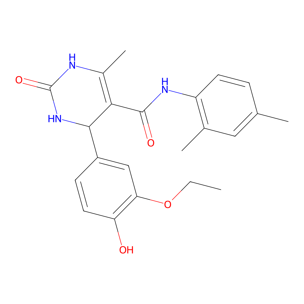 N-(2,4-dimethylphenyl)-4-(3-ethoxy-4-hydroxyphenyl)-6-methyl-2-oxo-3,4-dihydro-1H-pyrimidine-5-carboxamide molecular structure, CAS 421576-64-9