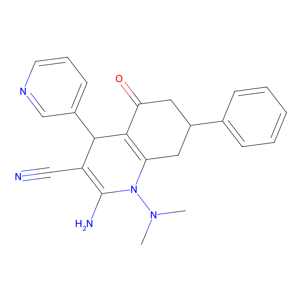 2-Amino-1-(dimethylamino)-5-oxo-7-phenyl-4-pyridin-3-yl-4,6,7,8-tetrahydroquinoline-3-carbonitrile molecular structure, CAS 421577-72-2