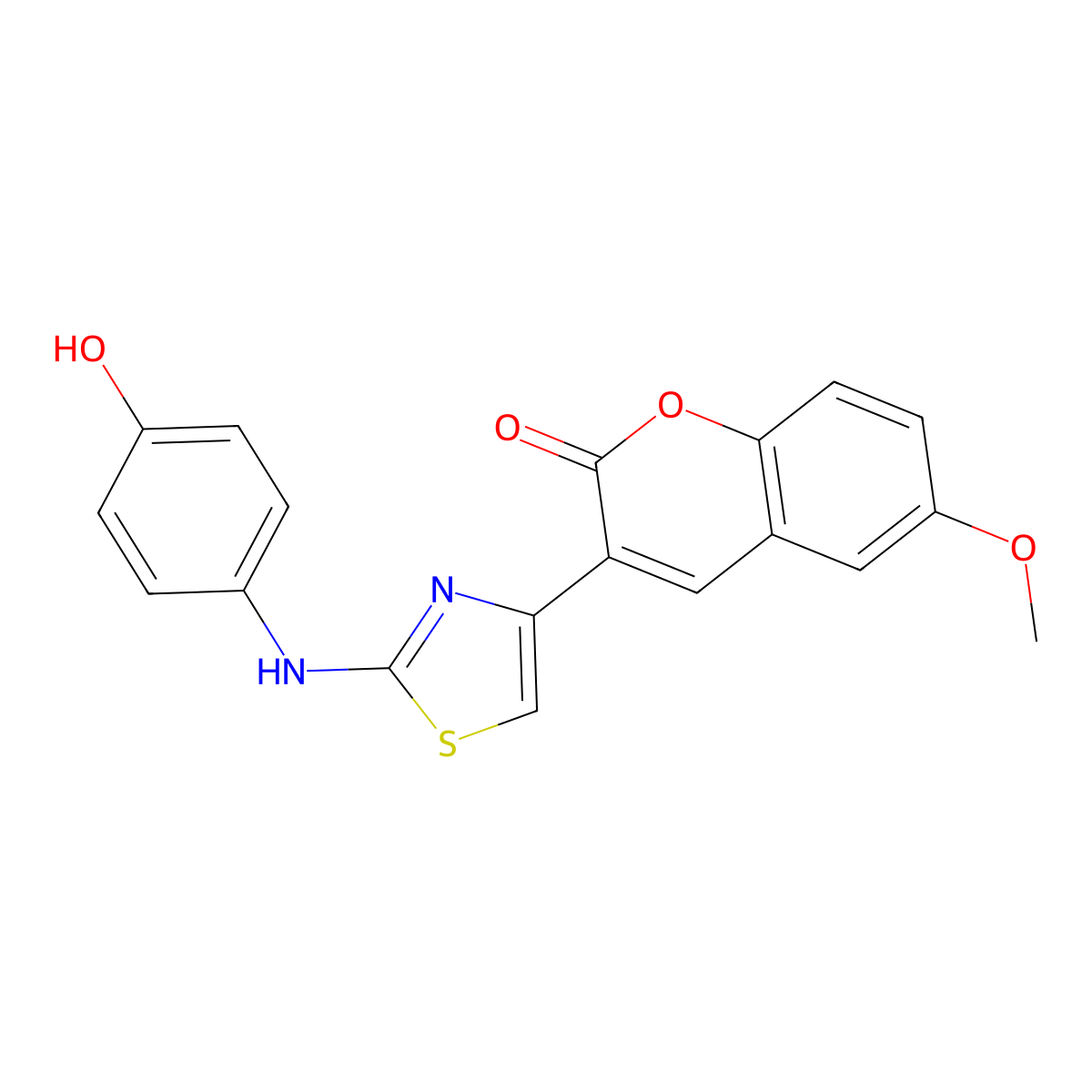 3-[2-(4-Hydroxy-phenylamino)-thiazol-4-yl]-6-methoxy-chromen-2-one molecular structure, CAS 421577-78-8