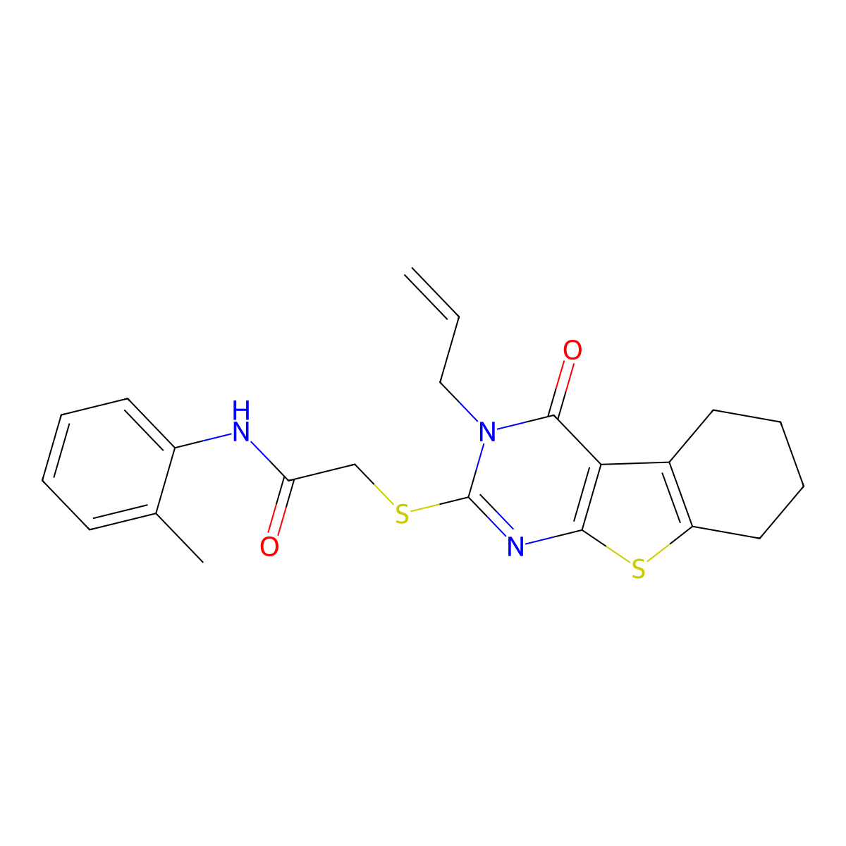 2-[(3-allyl-4-oxo-3,4,5,6,7,8-hexahydro[1]benzothieno[2,3-d]pyrimidin-2-yl)sulfanyl]-N-(2-methylphenyl)acetamide molecular structure, CAS 421577-84-6