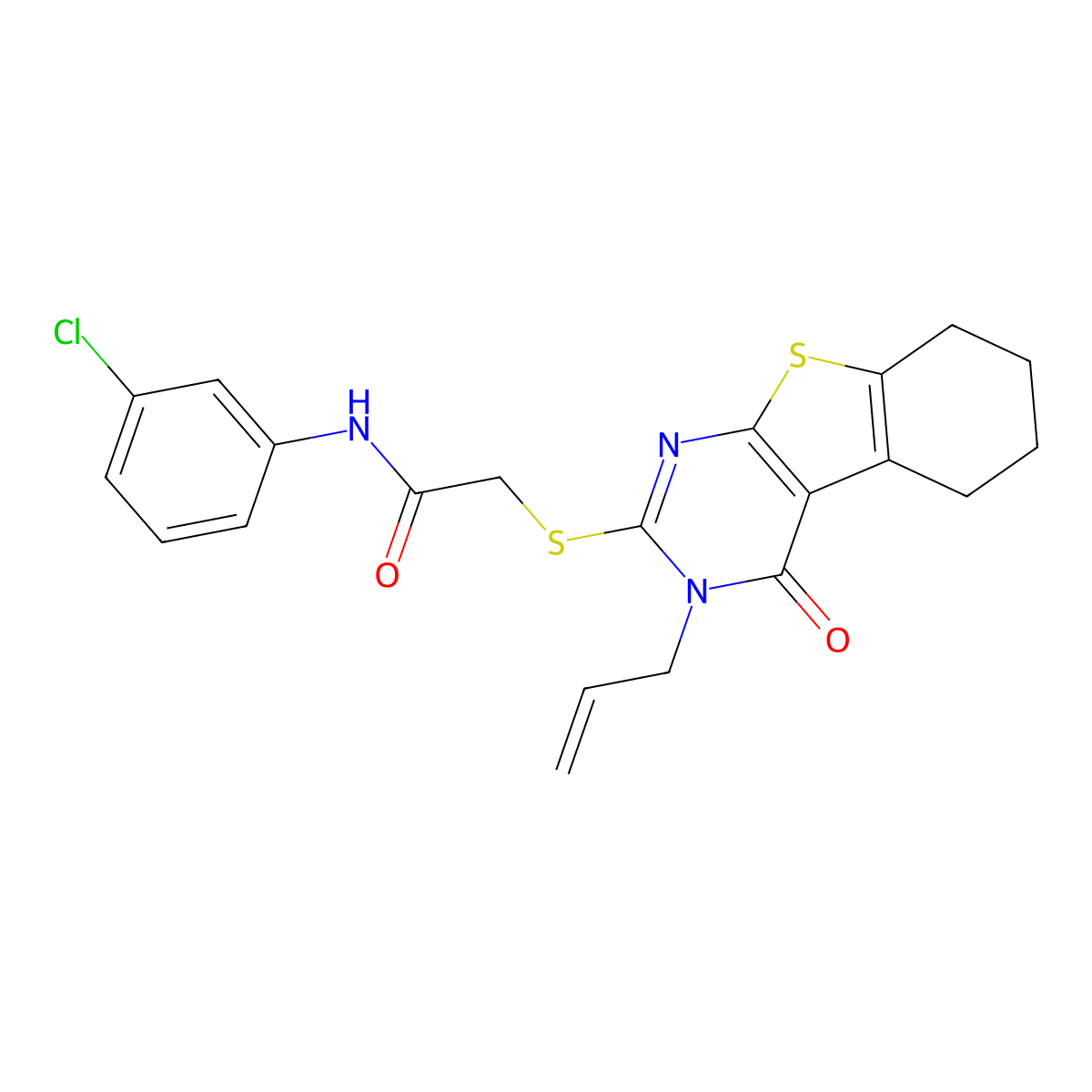 N-(3-chlorophenyl)-2-{[3-oxo-4-(prop-2-en-1-yl)-8-thia-4,6-diazatricyclo[7.4.0.0^{2,7}]trideca-1(9),2(7),5-trien-5-yl]sulfanyl}acetamide molecular structure, CAS 421577-85-7