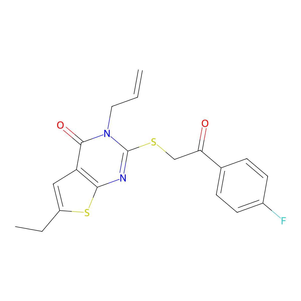 3-allyl-6-ethyl-2-((2-(4-fluorophenyl)-2-oxoethyl)thio)thieno[2,3-d]pyrimidin-4(3H)-one molecular structure, CAS 421577-90-4