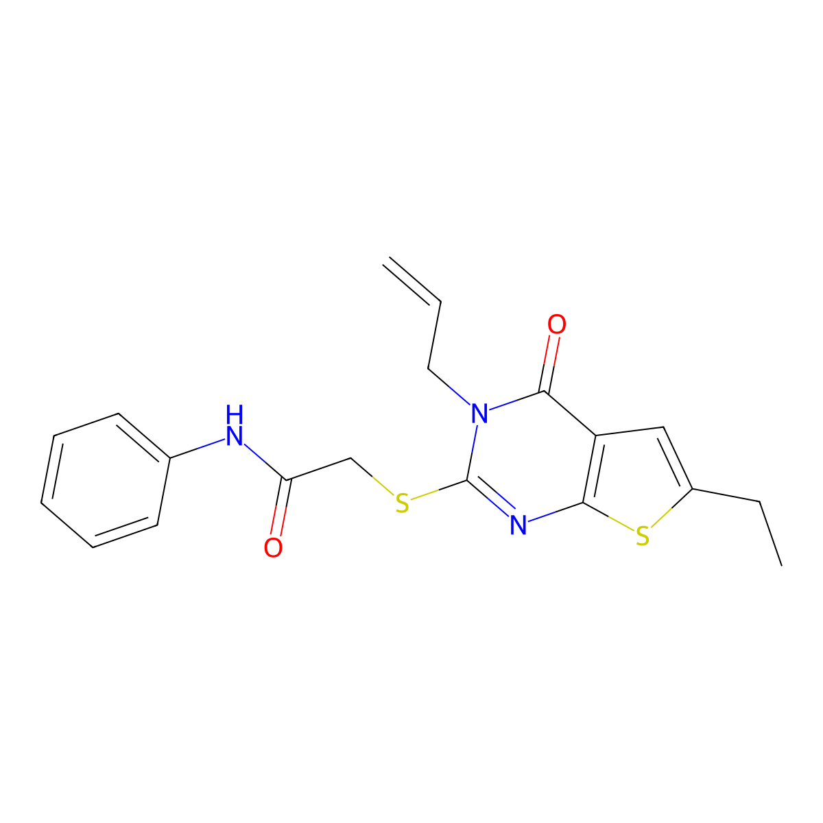 2-((3-allyl-6-ethyl-4-oxo-3,4-dihydrothieno[2,3-d]pyrimidin-2-yl)thio)-N-phenylacetamide molecular structure, CAS 421577-92-6