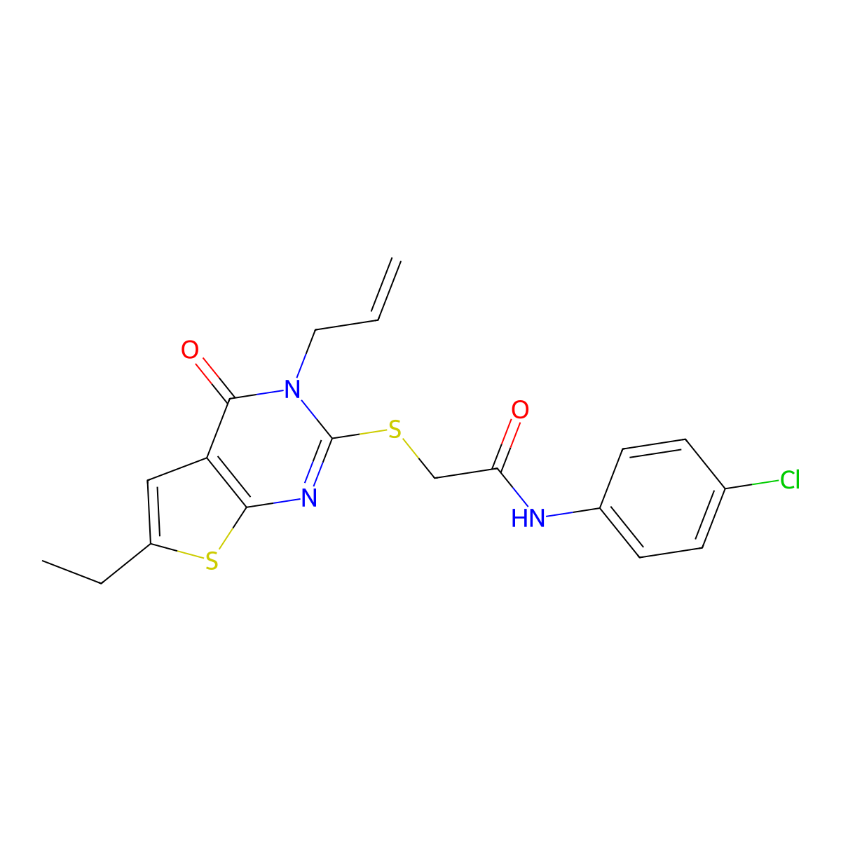 2-((3-allyl-6-ethyl-4-oxo-3,4-dihydrothieno[2,3-d]pyrimidin-2-yl)thio)-N-(4-chlorophenyl)acetamide molecular structure, CAS 421577-94-8