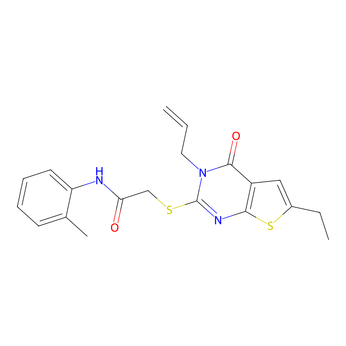 2-((3-allyl-6-ethyl-4-oxo-3,4-dihydrothieno[2,3-d]pyrimidin-2-yl)thio)-N-(o-tolyl)acetamide molecular structure, CAS 421577-95-9