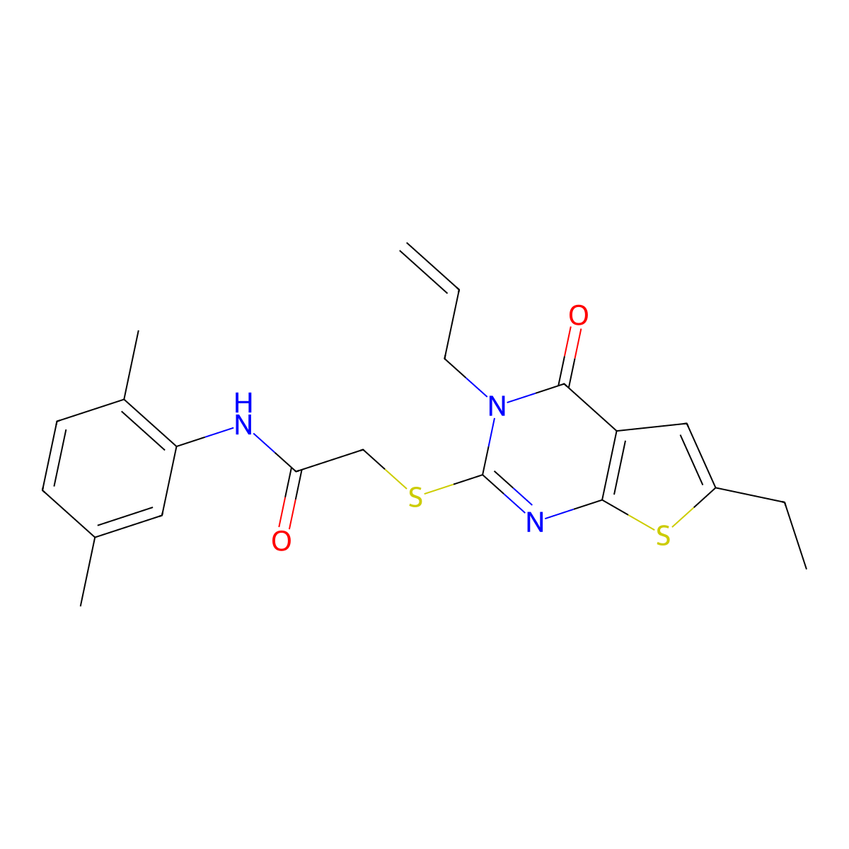 2-((3-allyl-6-ethyl-4-oxo-3,4-dihydrothieno[2,3-d]pyrimidin-2-yl)thio)-N-(2,5-dimethylphenyl)acetamide molecular structure, CAS 421577-96-0