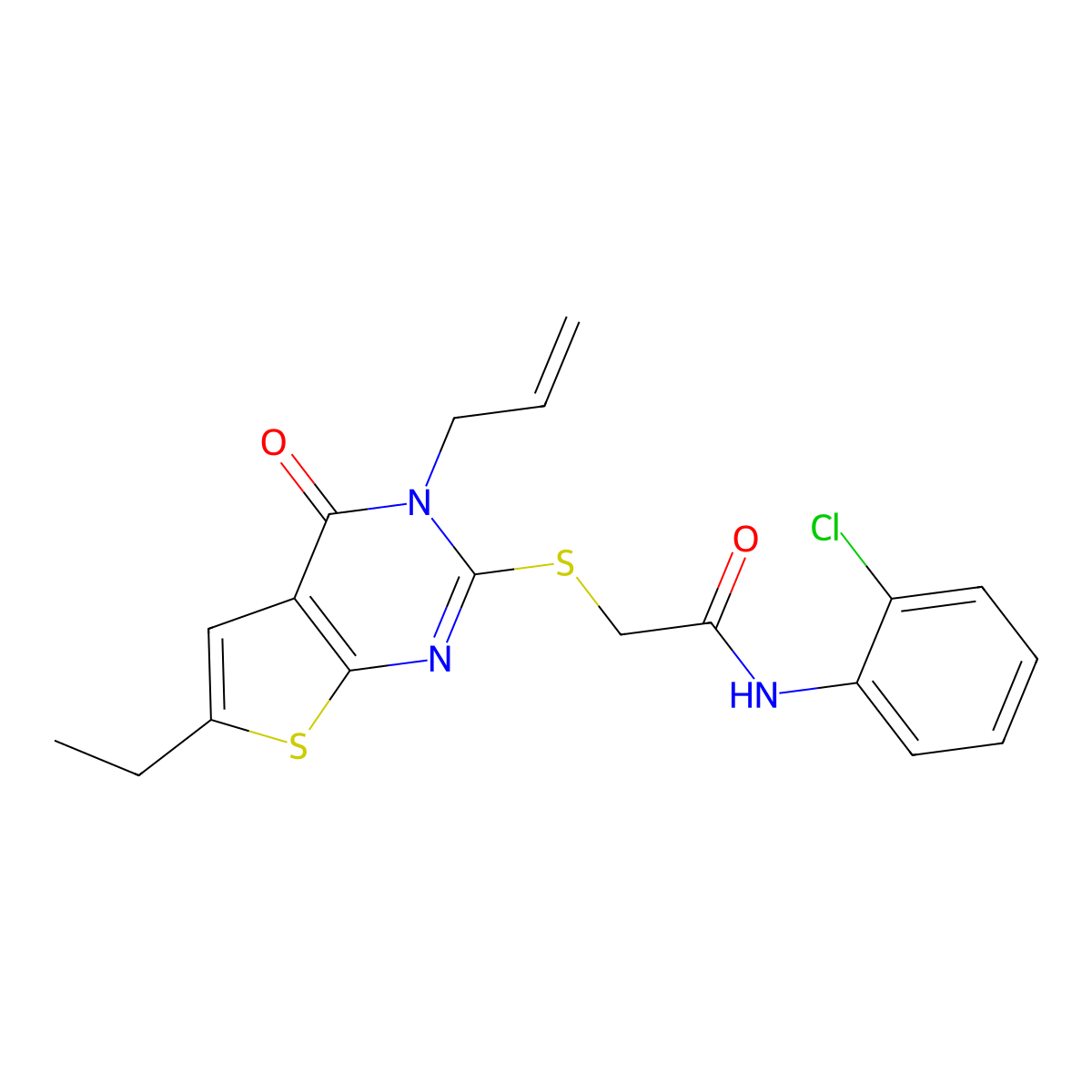 2-((3-allyl-6-ethyl-4-oxo-3,4-dihydrothieno[2,3-d]pyrimidin-2-yl)thio)-N-(2-chlorophenyl)acetamide molecular structure, CAS 421577-98-2