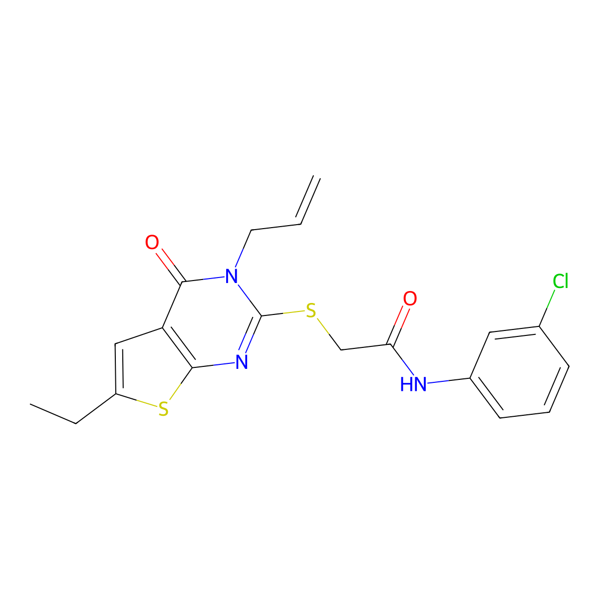 2-((3-allyl-6-ethyl-4-oxo-3,4-dihydrothieno[2,3-d]pyrimidin-2-yl)thio)-N-(3-chlorophenyl)acetamide molecular structure, CAS 421577-99-3