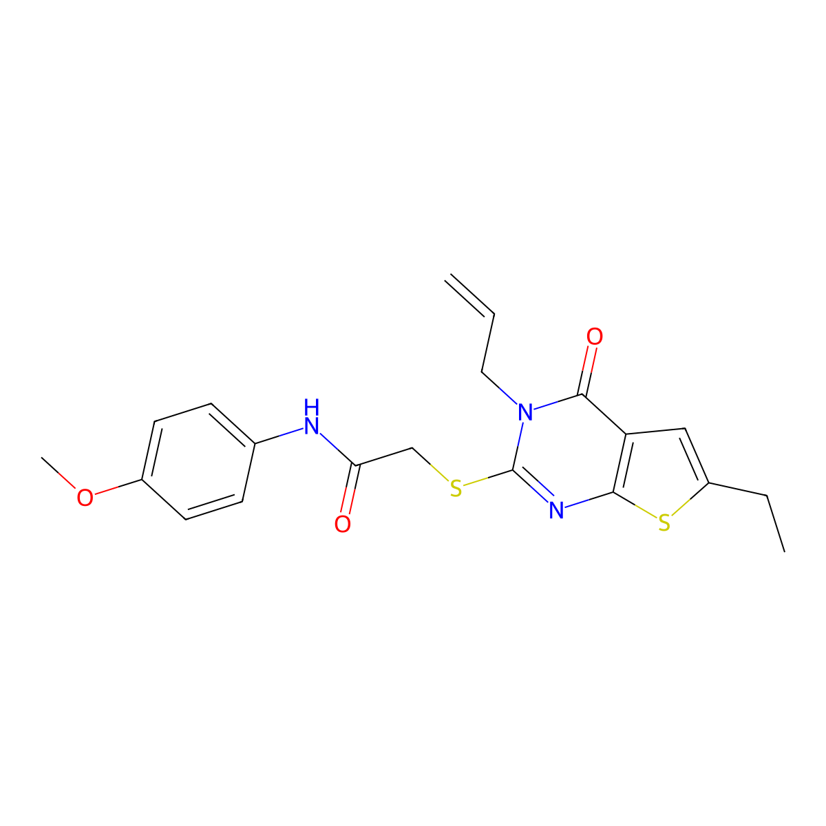 2-((3-allyl-6-ethyl-4-oxo-3,4-dihydrothieno[2,3-d]pyrimidin-2-yl)thio)-N-(4-methoxyphenyl)acetamide molecular structure, CAS 421578-01-0