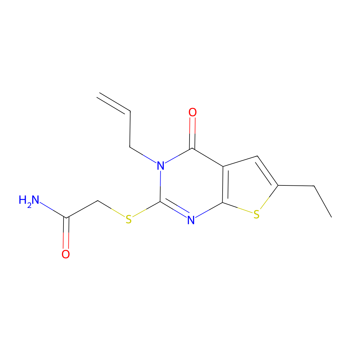 2-((3-Allyl-6-ethyl-4-oxo-3,4-dihydrothieno[2,3-d]pyrimidin-2-yl)thio)acetamide molecular structure, CAS 421578-02-1