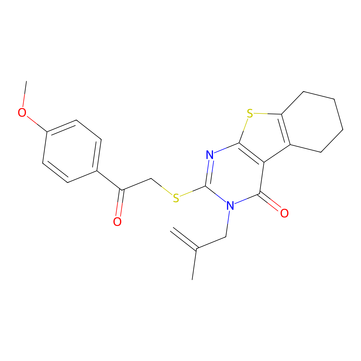 2-[2-(4-Methoxyphenyl)-2-oxoethyl]sulfanyl-3-(2-methylprop-2-enyl)-5,6,7,8-tetrahydro-[1]benzothiolo[2,3-d]pyrimidin-4-one molecular structure, CAS 421578-03-2