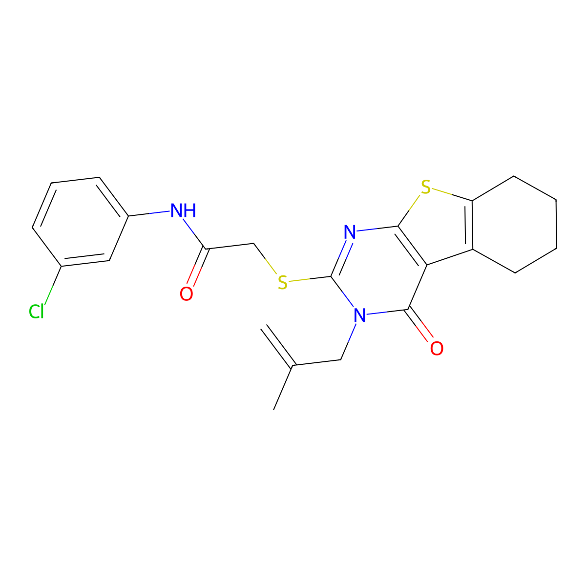 N-(3-chlorophenyl)-2-[[3-(2-methylprop-2-enyl)-4-oxo-5,6,7,8-tetrahydro-[1]benzothiolo[2,3-d]pyrimidin-2-yl]sulfanyl]acetamide molecular structure, CAS 421578-04-3