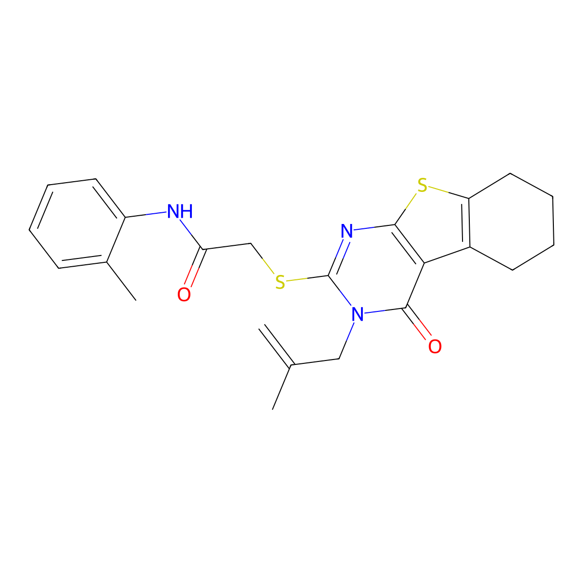 N-(2-methylphenyl)-2-[[3-(2-methylprop-2-enyl)-4-oxo-5,6,7,8-tetrahydro-[1]benzothiolo[2,3-d]pyrimidin-2-yl]sulfanyl]acetamide molecular structure, CAS 421578-05-4