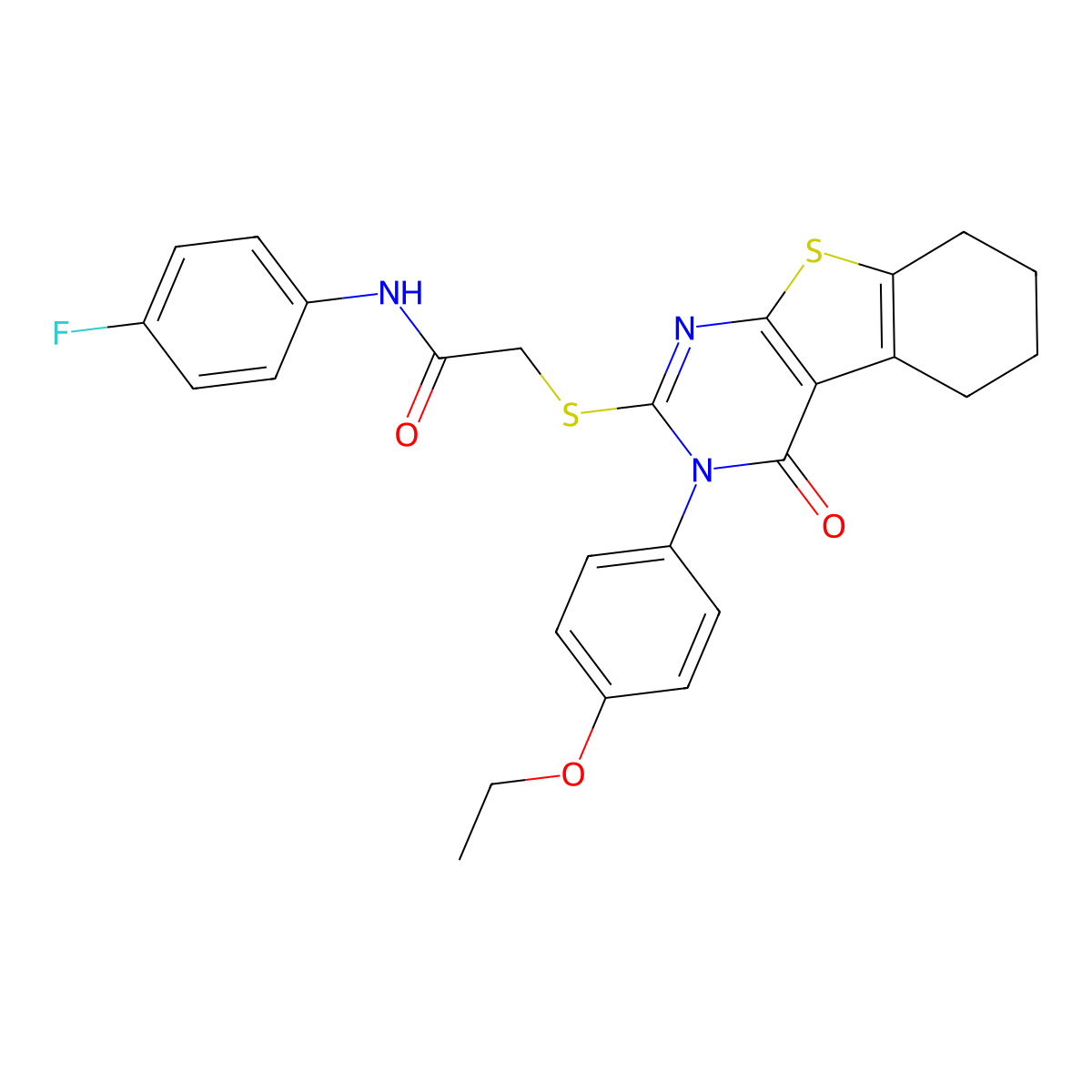 2-{[3-(4-ethoxyphenyl)-4-oxo-3,4,5,6,7,8-hexahydro[1]benzothieno[2,3-d]pyrimidin-2-yl]sulfanyl}-N-(4-fluorophenyl)acetamide molecular structure, CAS 421578-13-4