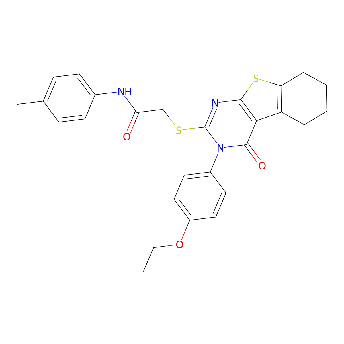 2-((3-(4-Ethoxyphenyl)-4-oxo-3,4,5,6,7,8-hexahydro(1)benzothieno(2,3-D)pyrimidin-2-YL)sulfanyl)-N-(4-methylphenyl)acetamide molecular structure, CAS 421578-15-6