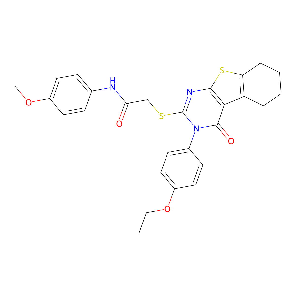 2-{[3-(4-ethoxyphenyl)-4-oxo-3,4,5,6,7,8-hexahydro[1]benzothieno[2,3-d]pyrimidin-2-yl]sulfanyl}-N-(4-methoxyphenyl)acetamide molecular structure, CAS 421578-16-7