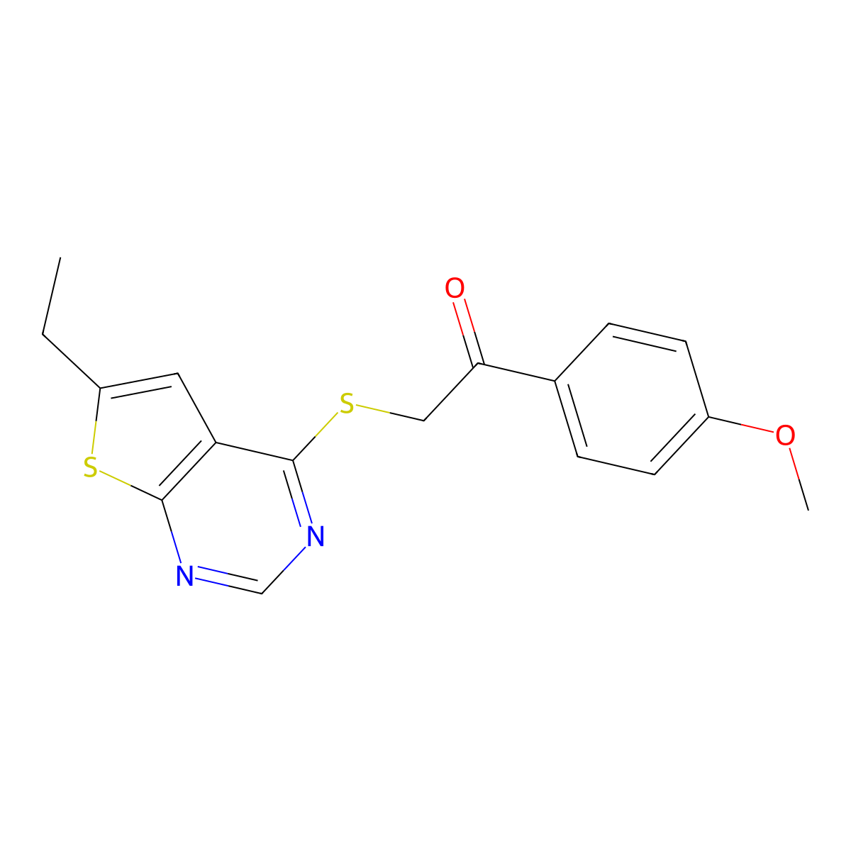 2-((6-Ethylthieno[2,3-d]pyrimidin-4-yl)thio)-1-(4-methoxyphenyl)ethanone molecular structure, CAS 421578-39-4