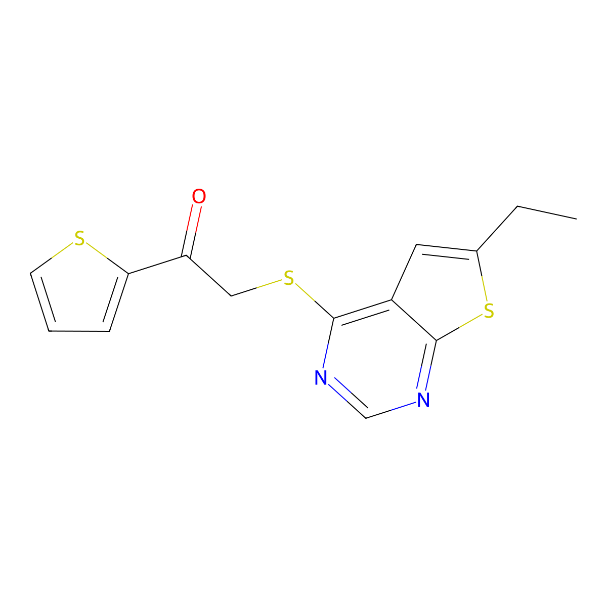 2-(6-Ethylthieno[2,3-d]pyrimidin-4-yl)sulfanyl-1-thiophen-2-ylethanone molecular structure, CAS 421578-42-9