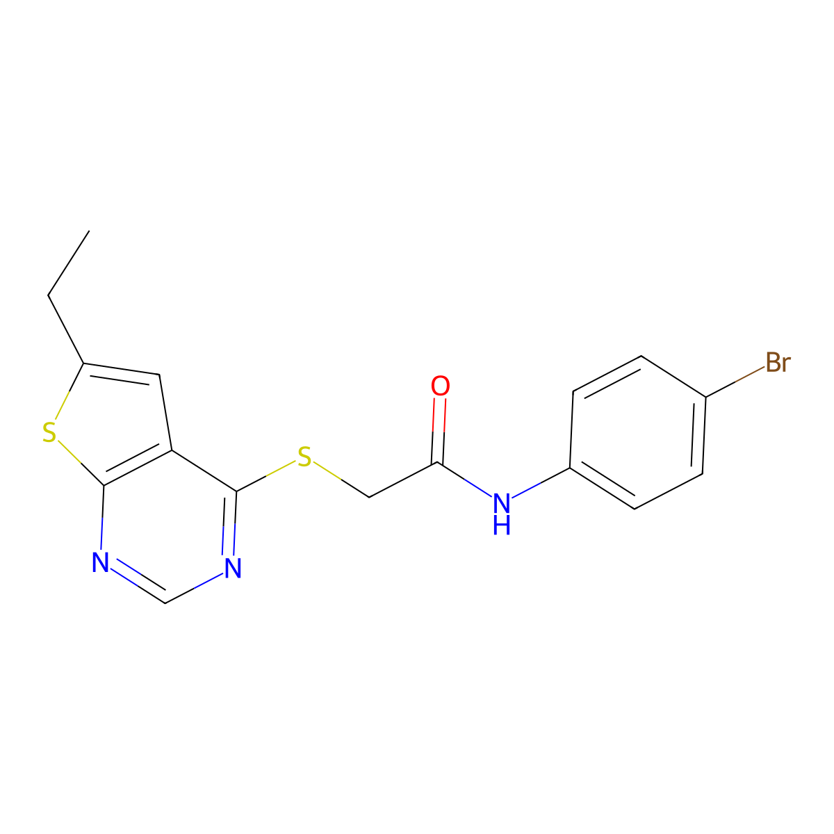 N-(4-Bromophenyl)-2-((6-ethylthieno[2,3-d]pyrimidin-4-yl)thio)acetamide molecular structure, CAS 421578-44-1