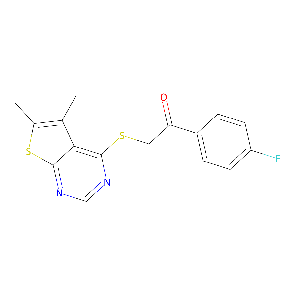 2-[(5,6-Dimethylthieno[2,3-d]pyrimidin-4-yl)sulfanyl]-1-(4-fluorophenyl)ethanone molecular structure, CAS 421578-46-3