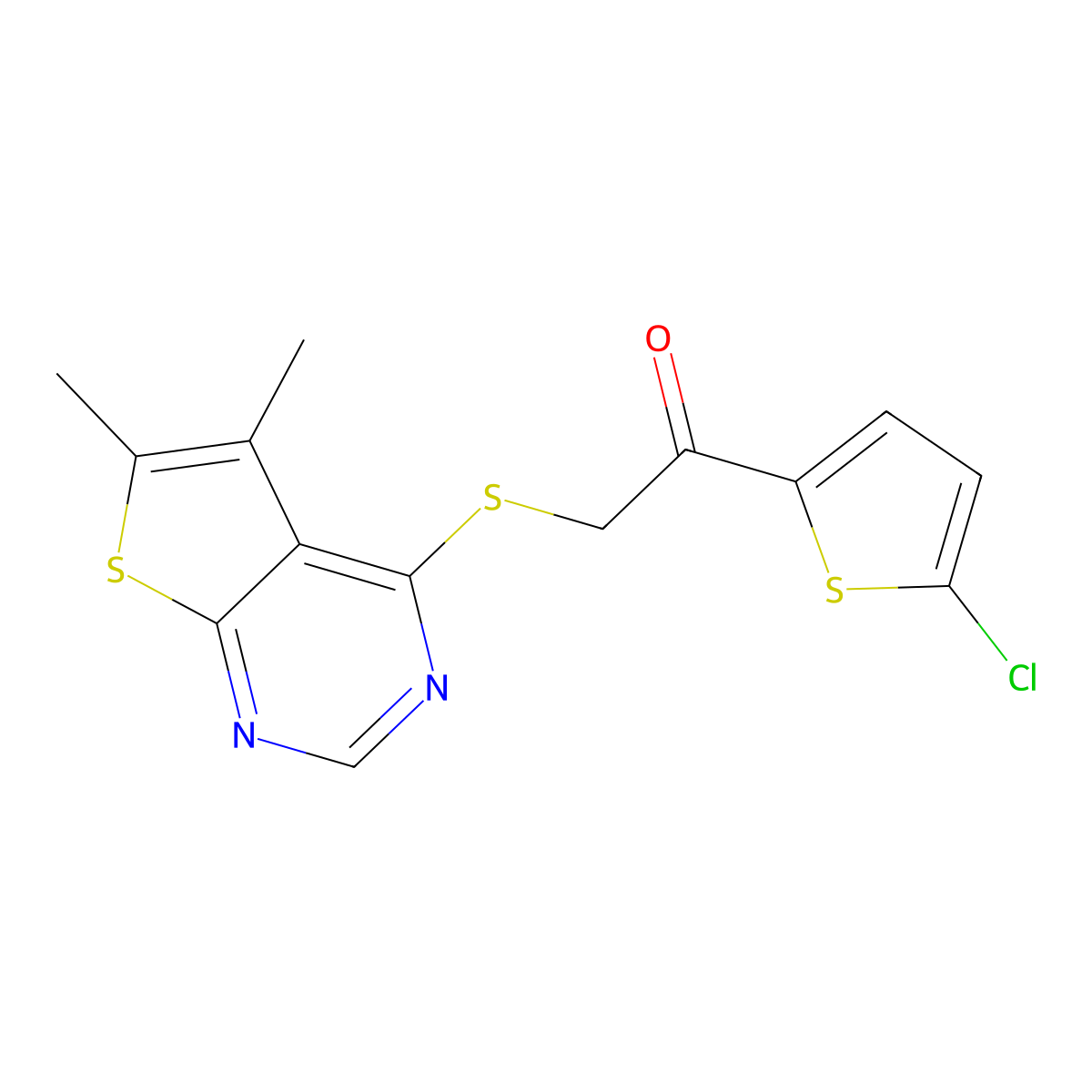 1-(5-Chlorothiophen-2-yl)-2-(5,6-dimethylthieno[2,3-d]pyrimidin-4-yl)sulfanylethanone molecular structure, CAS 421578-47-4