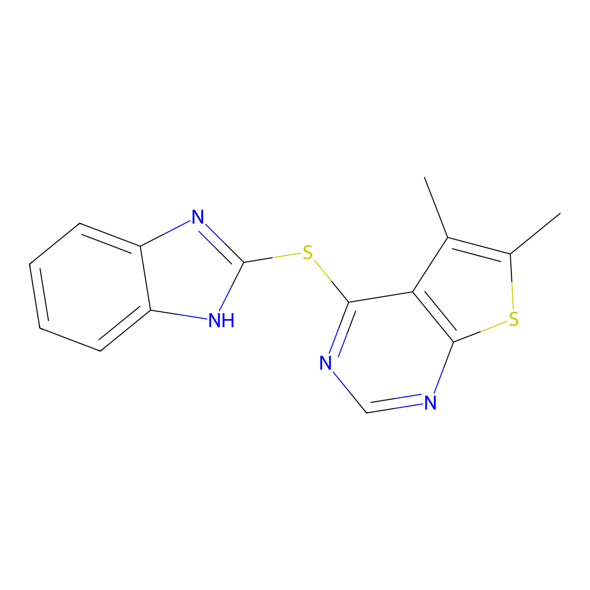 4-(1H-benzimidazol-2-ylsulfanyl)-5,6-dimethylthieno[2,3-d]pyrimidine molecular structure, CAS 421578-49-6