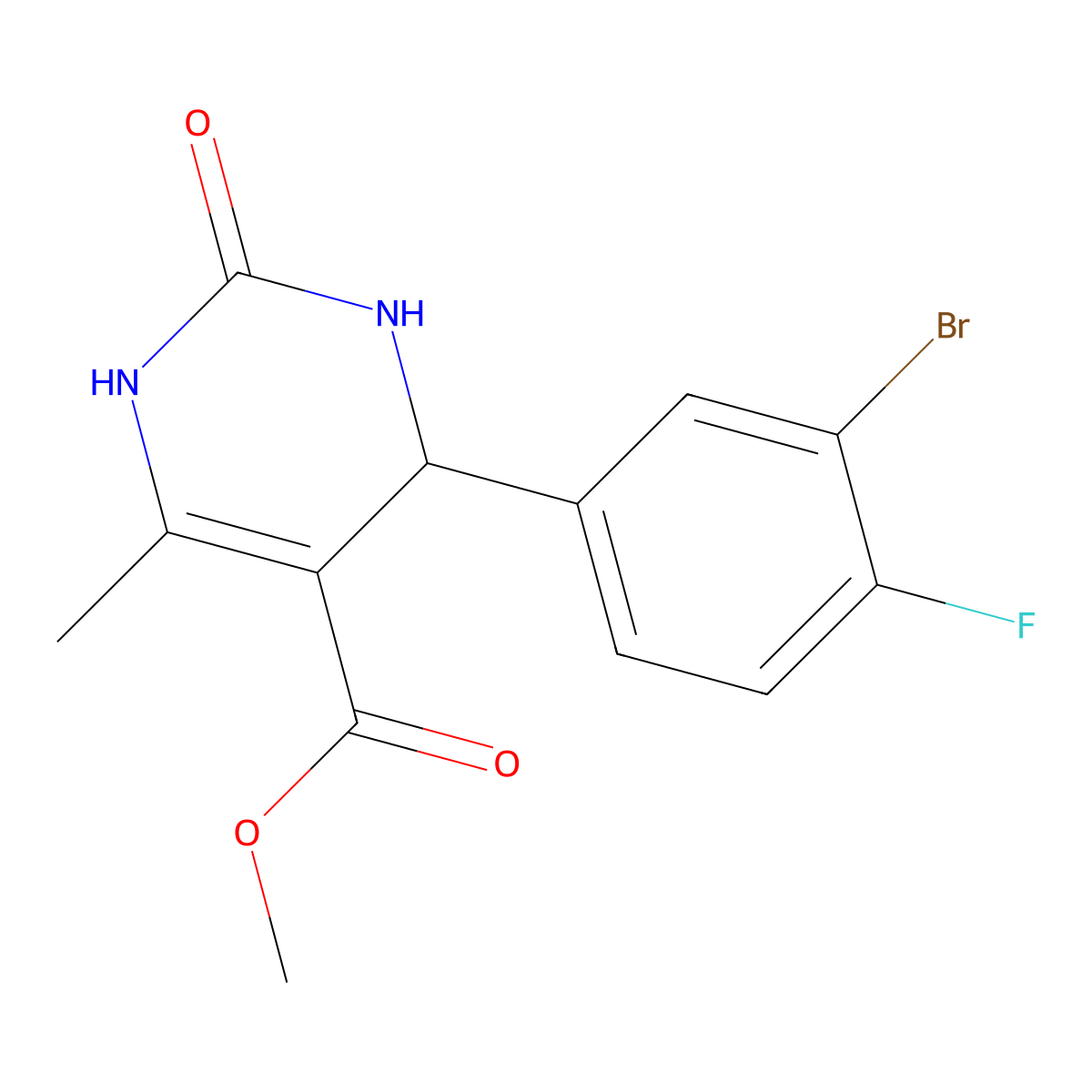 Methyl 4-(3-bromo-4-fluorophenyl)-6-methyl-2-oxo-1,2,3,4-tetrahydropyrimidine-5-carboxylate molecular structure, CAS 421578-56-5