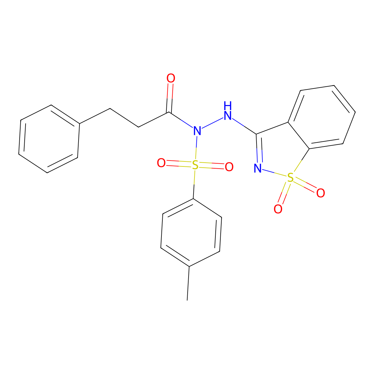 N'-(1,1-dioxido-1,2-benzisothiazol-3-yl)-4-methyl-N-(3-phenylpropanoyl)benzenesulfonohydrazide molecular structure, CAS 421578-63-4
