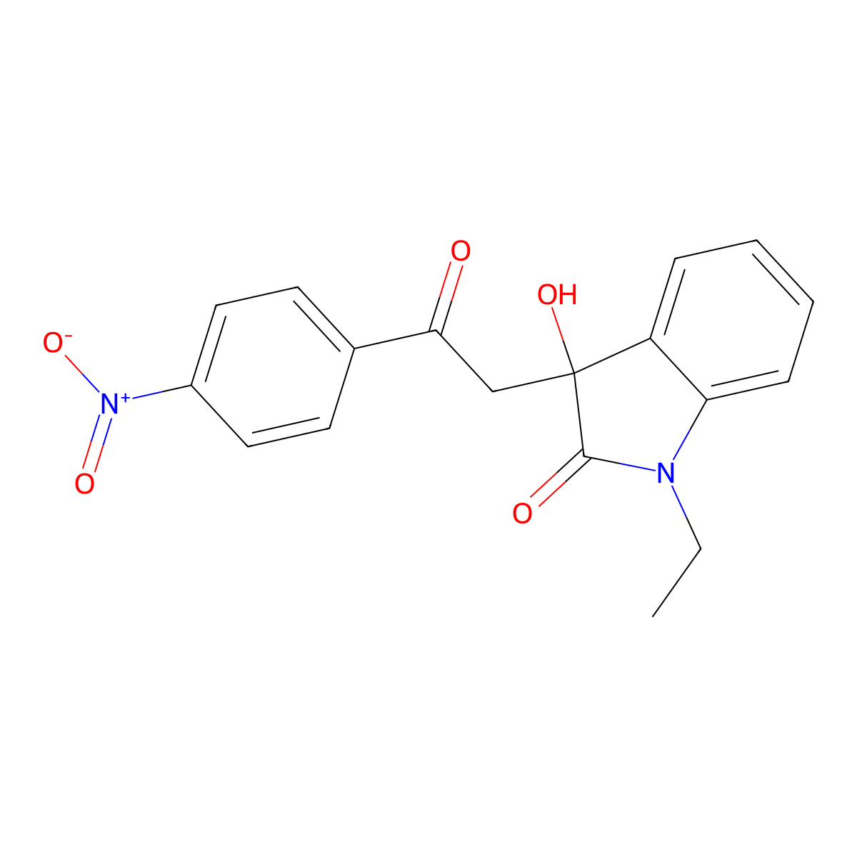 1-ethyl-3-hydroxy-3-[2-(4-nitrophenyl)-2-oxoethyl]-1,3-dihydro-2H-indol-2-one molecular structure, CAS 421578-88-3