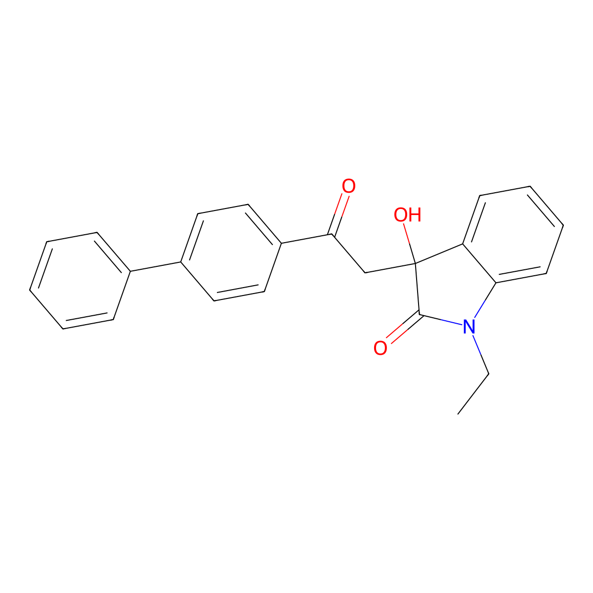 3-[2-(biphenyl-4-yl)-2-oxoethyl]-1-ethyl-3-hydroxy-1,3-dihydro-2H-indol-2-one molecular structure, CAS 421578-92-9