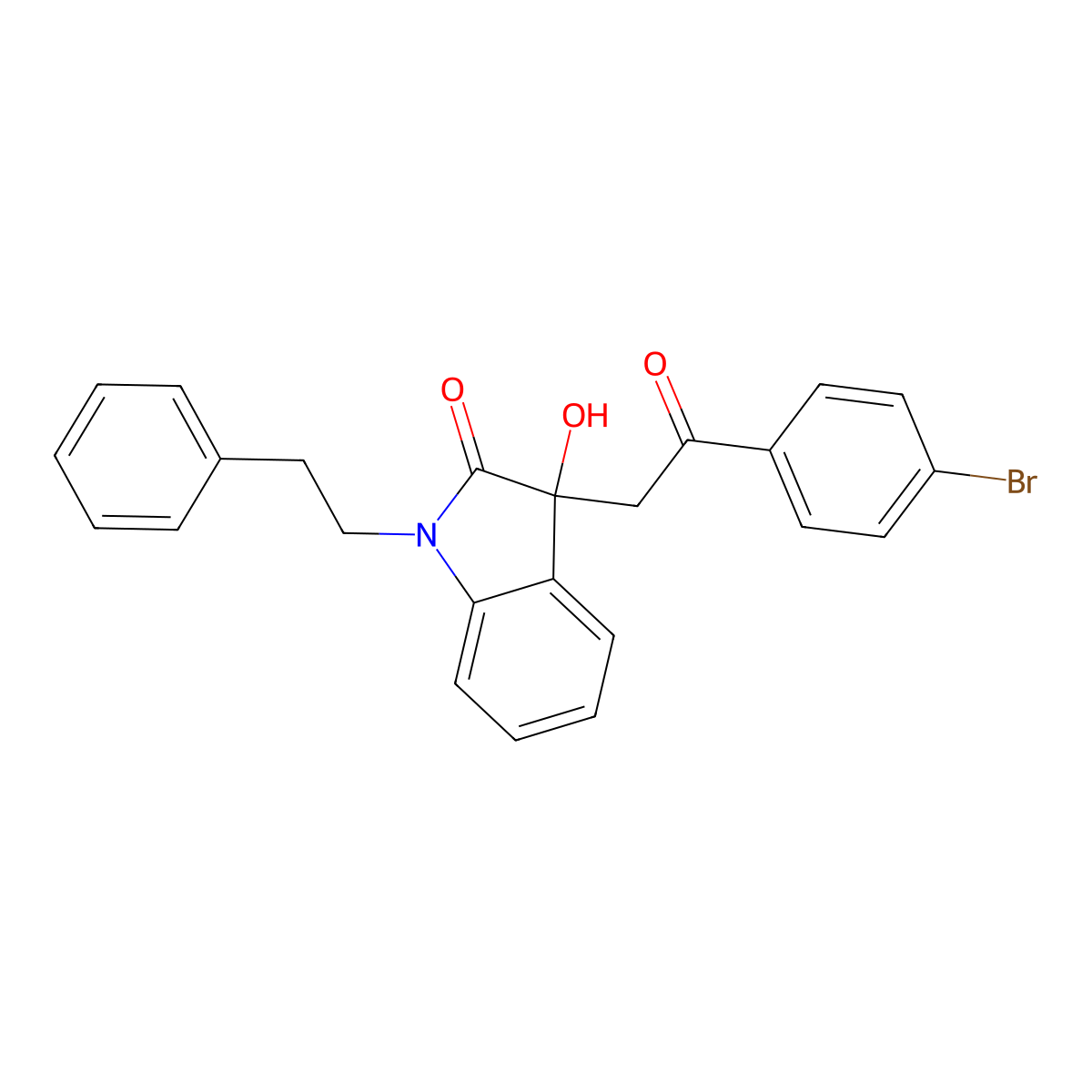 3-[2-(4-bromophenyl)-2-oxoethyl]-3-hydroxy-1-(2-phenylethyl)-1,3-dihydro-2H-indol-2-one molecular structure, CAS 421578-98-5