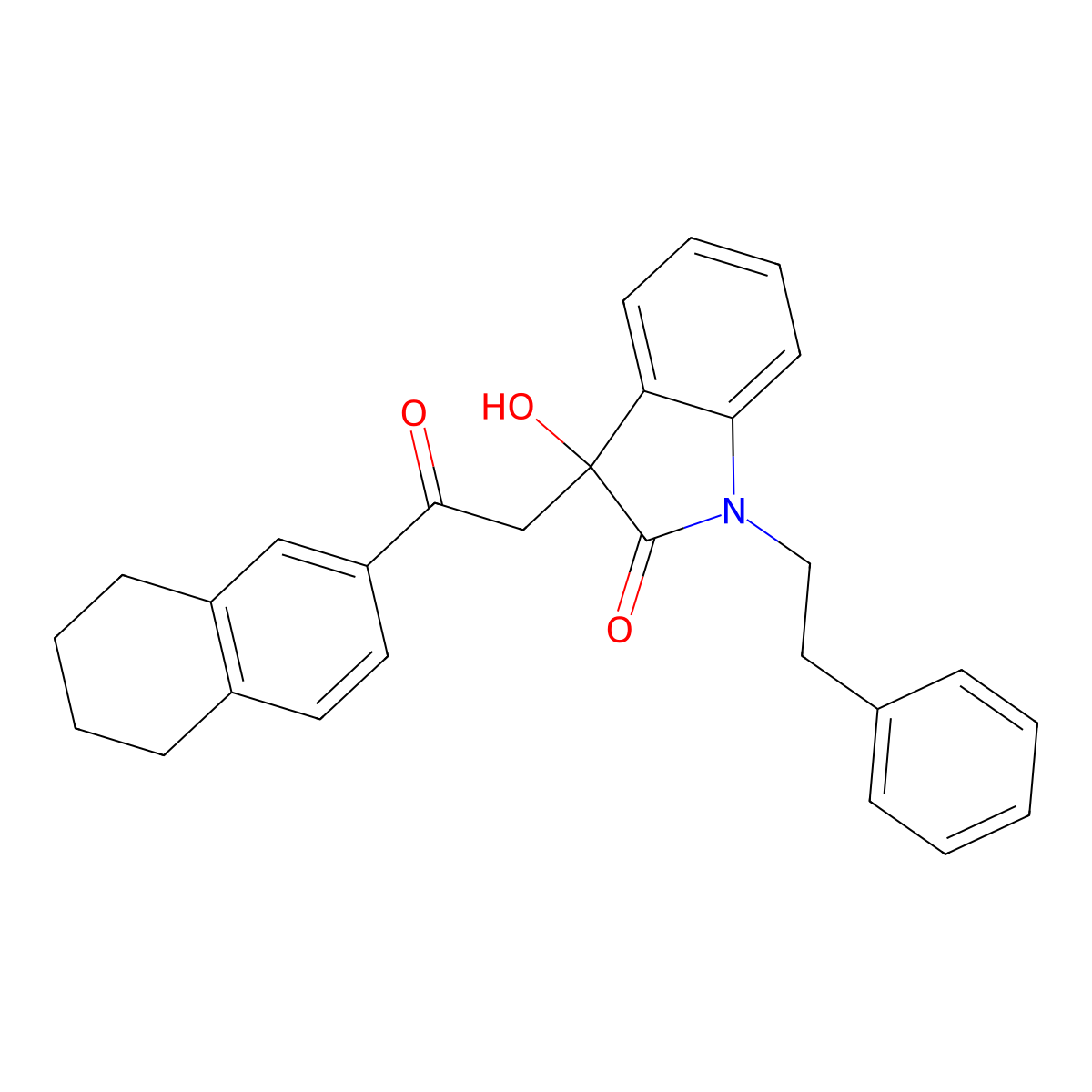 3-hydroxy-3-[2-oxo-2-(5,6,7,8-tetrahydronaphthalen-2-yl)ethyl]-1-(2-phenylethyl)-1,3-dihydro-2H-indol-2-one molecular structure, CAS 421579-01-3