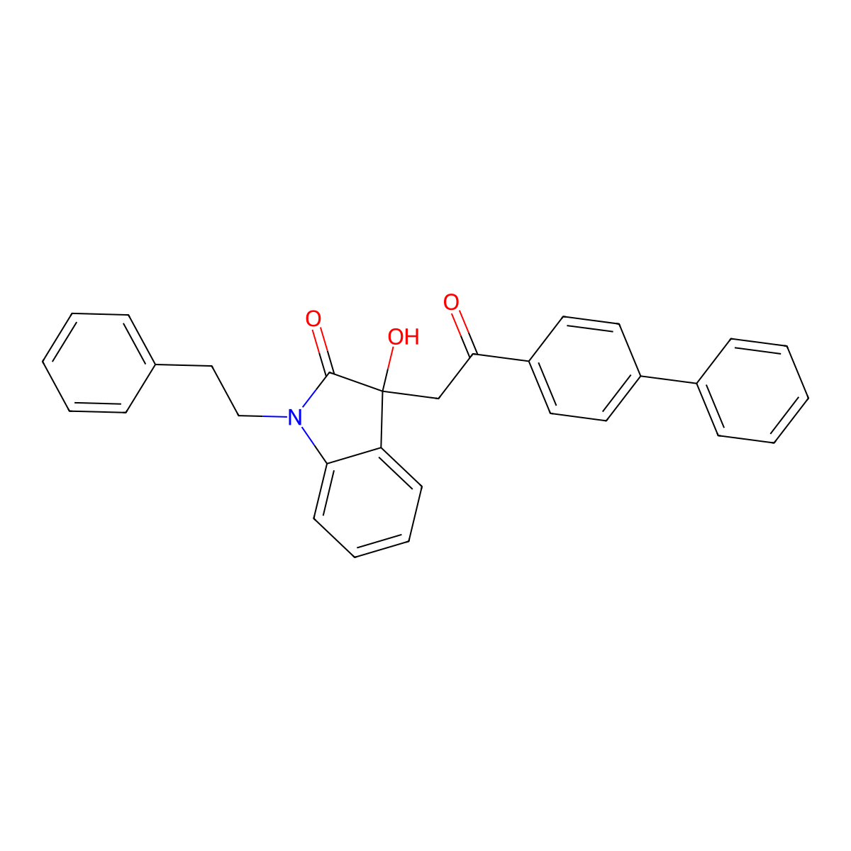 3-[2-(biphenyl-4-yl)-2-oxoethyl]-3-hydroxy-1-(2-phenylethyl)-1,3-dihydro-2H-indol-2-one molecular structure, CAS 421579-02-4