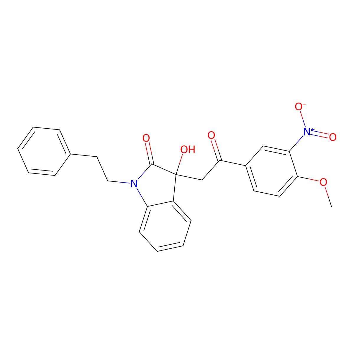 3-hydroxy-3-[2-(4-methoxy-3-nitrophenyl)-2-oxoethyl]-1-(2-phenylethyl)-1,3-dihydro-2H-indol-2-one molecular structure, CAS 421579-04-6