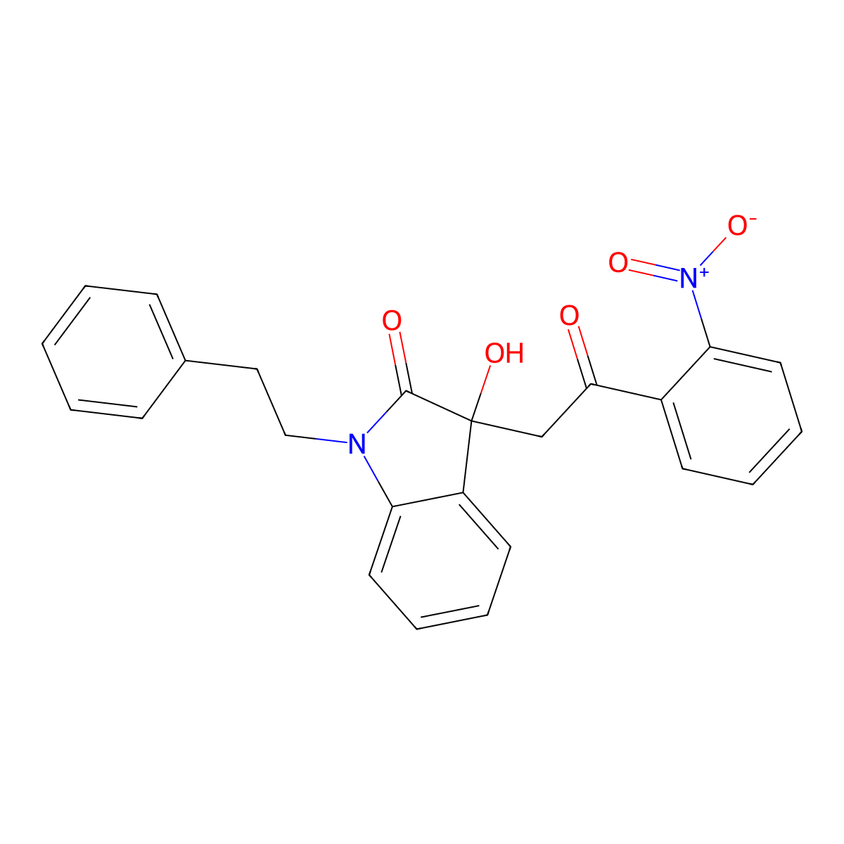 3-hydroxy-3-[2-(2-nitrophenyl)-2-oxoethyl]-1-(2-phenylethyl)-1,3-dihydro-2H-indol-2-one molecular structure, CAS 421579-05-7