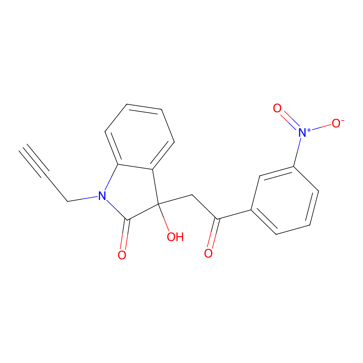 3-hydroxy-3-[2-(3-nitrophenyl)-2-oxoethyl]-1-(prop-2-yn-1-yl)-1,3-dihydro-2H-indol-2-one molecular structure, CAS 421579-13-7