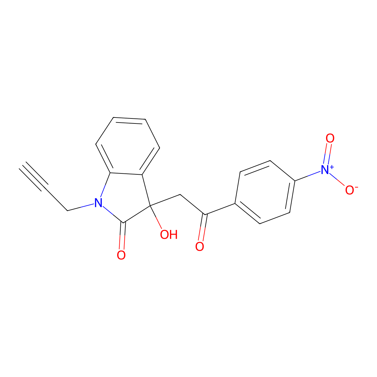 3-hydroxy-3-[2-(4-nitrophenyl)-2-oxoethyl]-1-(prop-2-yn-1-yl)-1,3-dihydro-2H-indol-2-one molecular structure, CAS 421579-14-8