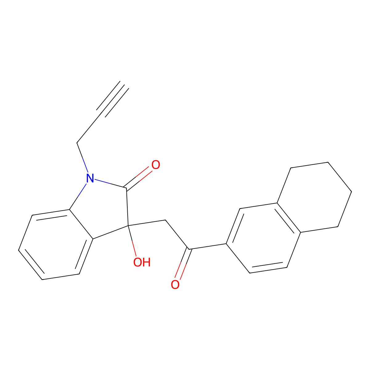 3-Hydroxy-3-[2-oxo-2-(5,6,7,8-tetrahydronaphthalen-2-yl)ethyl]-1-prop-2-ynylindol-2-one molecular structure, CAS 421579-17-1