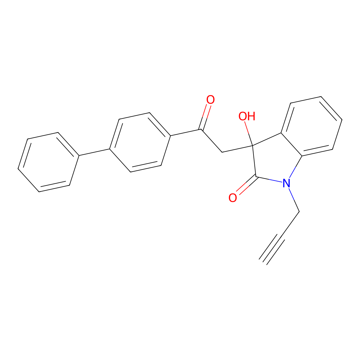3-(2-[1,1'-biphenyl]-4-yl-2-oxoethyl)-3-hydroxy-1-(2-propynyl)-1,3-dihydro-2H-indol-2-one molecular structure, CAS 421579-18-2