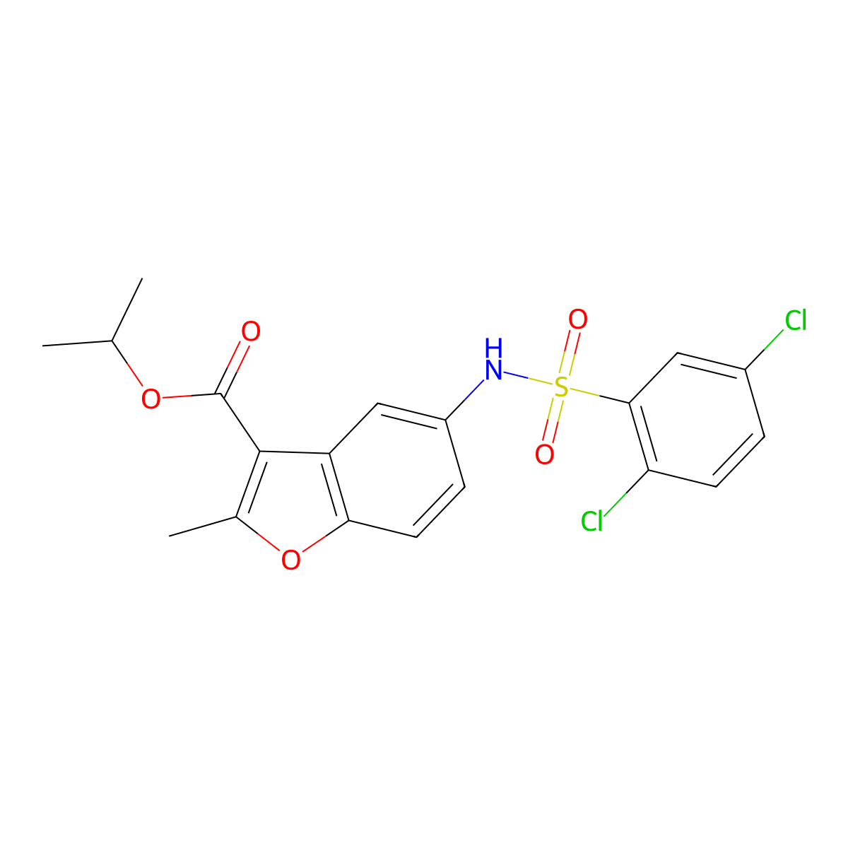 Isopropyl 5-{[(2,5-dichlorophenyl)sulfonyl]amino}-2-methyl-1-benzofuran-3-carboxylate molecular structure, CAS 421579-28-4