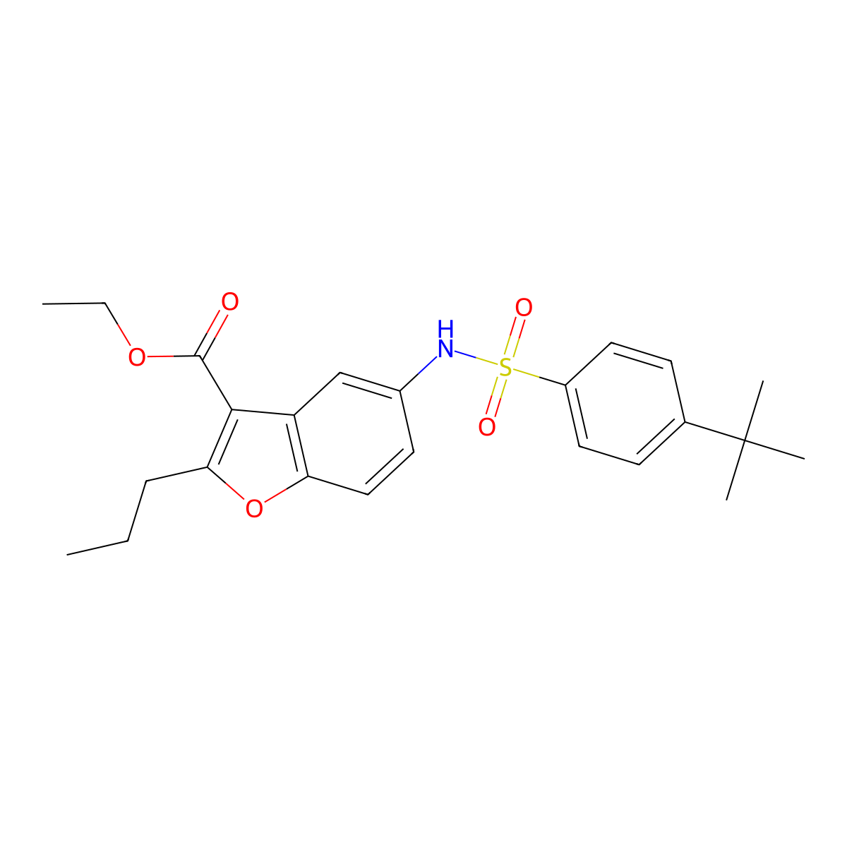 Ethyl 5-{[(4-tert-butylphenyl)sulfonyl]amino}-2-propyl-1-benzofuran-3-carboxylate molecular structure, CAS 421579-33-1