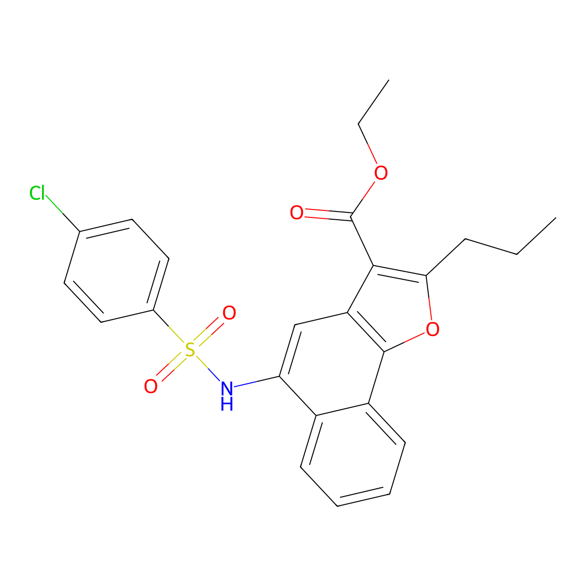 Ethyl 5-{[(4-chlorophenyl)sulfonyl]amino}-2-propylnaphtho[1,2-b]furan-3-carboxylate molecular structure, CAS 421579-39-7